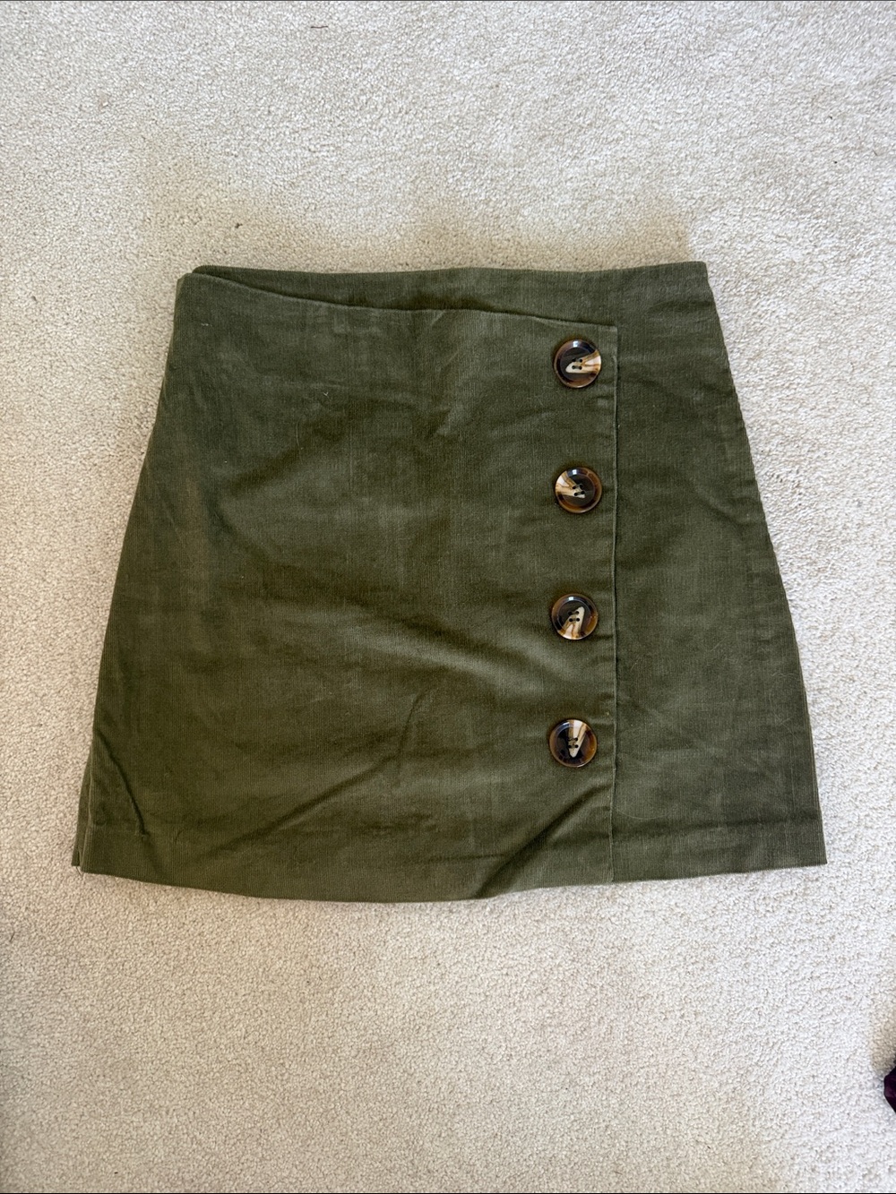 Altar’d State Olive Green Button-Front Mini Skirt